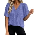 thumbnail image 3 of VBVC Women's Floral Lace Dot V Neck Blouse , Ladies' Ruffle Short Sleeve Casual Top , Eyelet Textured Shirts For Women,Purple,S-2XL, 3 of 8