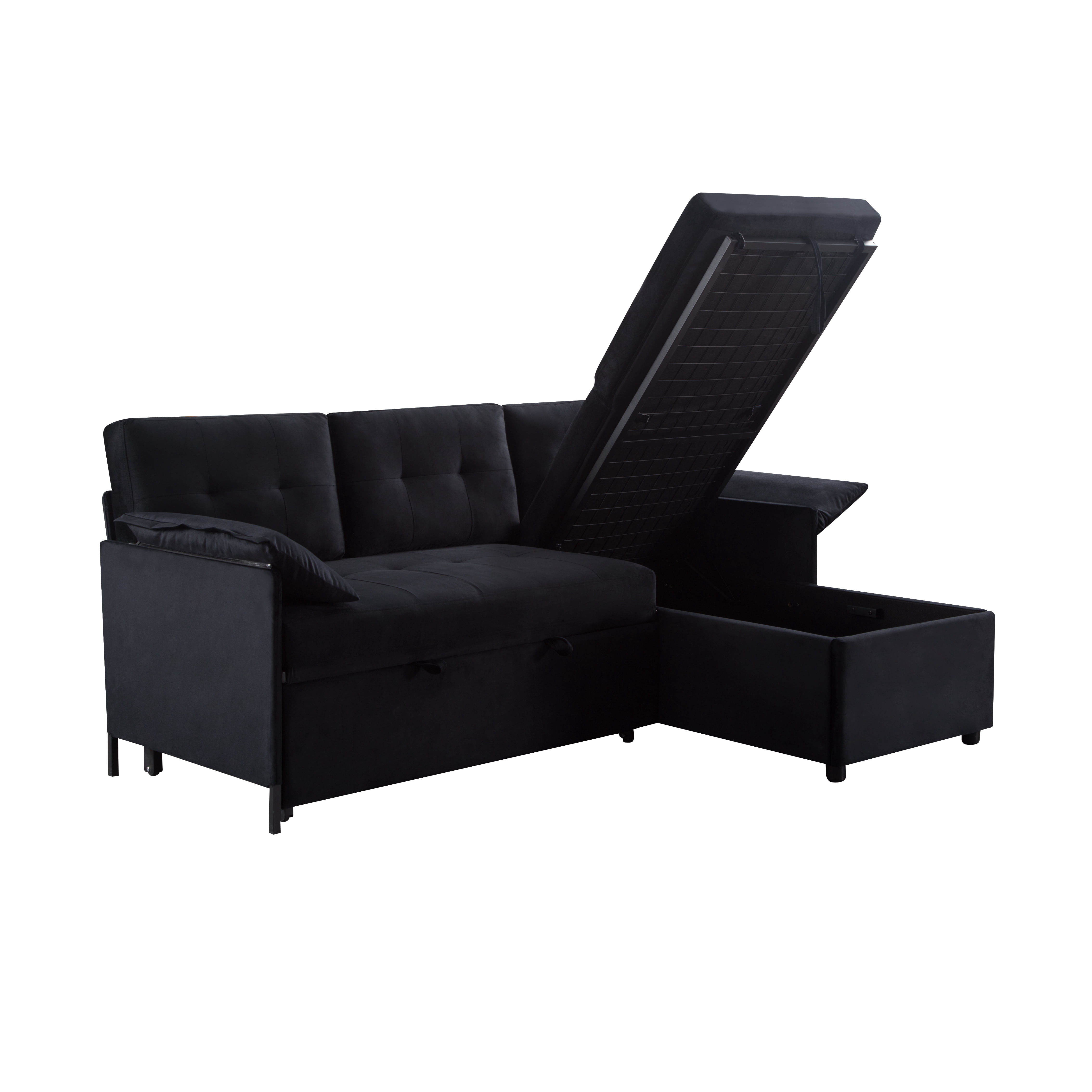 Gewnee 77.6" Reversible L-Shaped Sectional Sleeper Sofa with Storage,Pull-Out 2-in-1 Convertible Sleeper Bed for Living Room,Apartment,Office(Black)