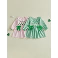 thumbnail image 3 of Loicainy Toddler Baby Girls Dress for St Patrick's Day 6 12 18 24 Months 2T 3T 4T Puff Long Sleeve Crew Neck Shamrock Embroidery Smocked Bow Decor A Line Spring Dresses, 3 of 9