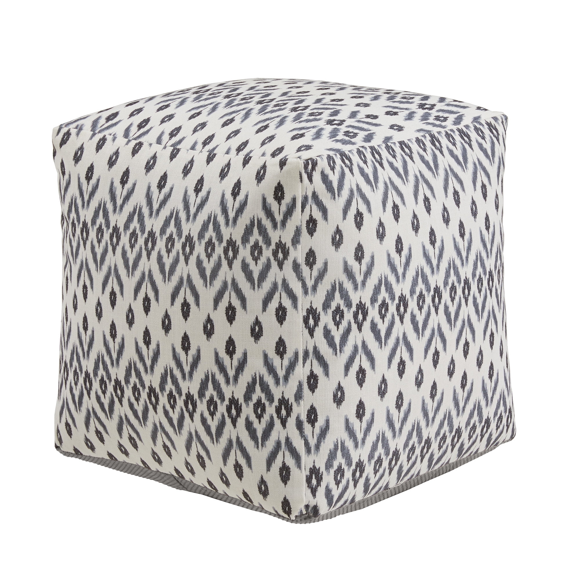 Weston Home Dinant Upholstered Square Pouf Ottoman, Ivory & Blue Abstract Diamond Pattern Fabric