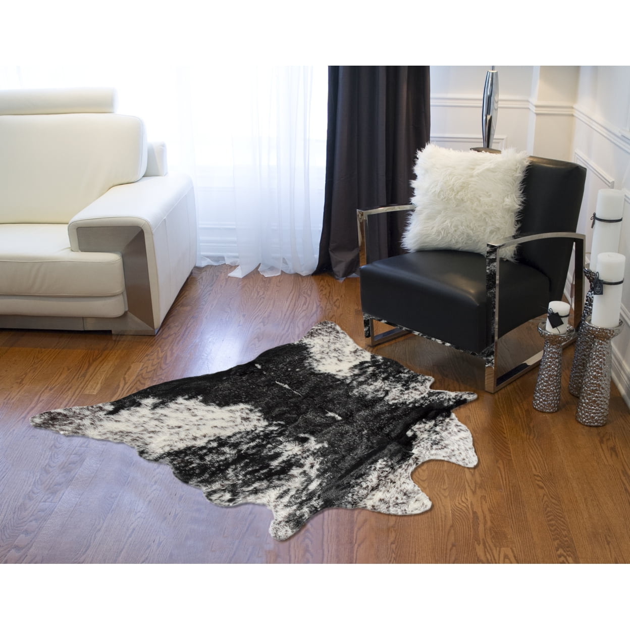 FAUX COWHIDE RUG/THROW 4.25X5 EDINGBURG S&P BLACK & WHITE