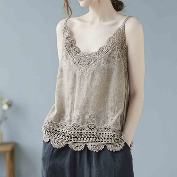 Homenesgenics Tank Tops for Women Plus Size Women's Summer Casual Fashion Solid Color Loose Round Neck Sleeveless Brown One Size