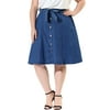 MODA NOVA Juniors' Plus Skirts Tie Waist A Line Midi Denim Skirt Navy Blue 4X