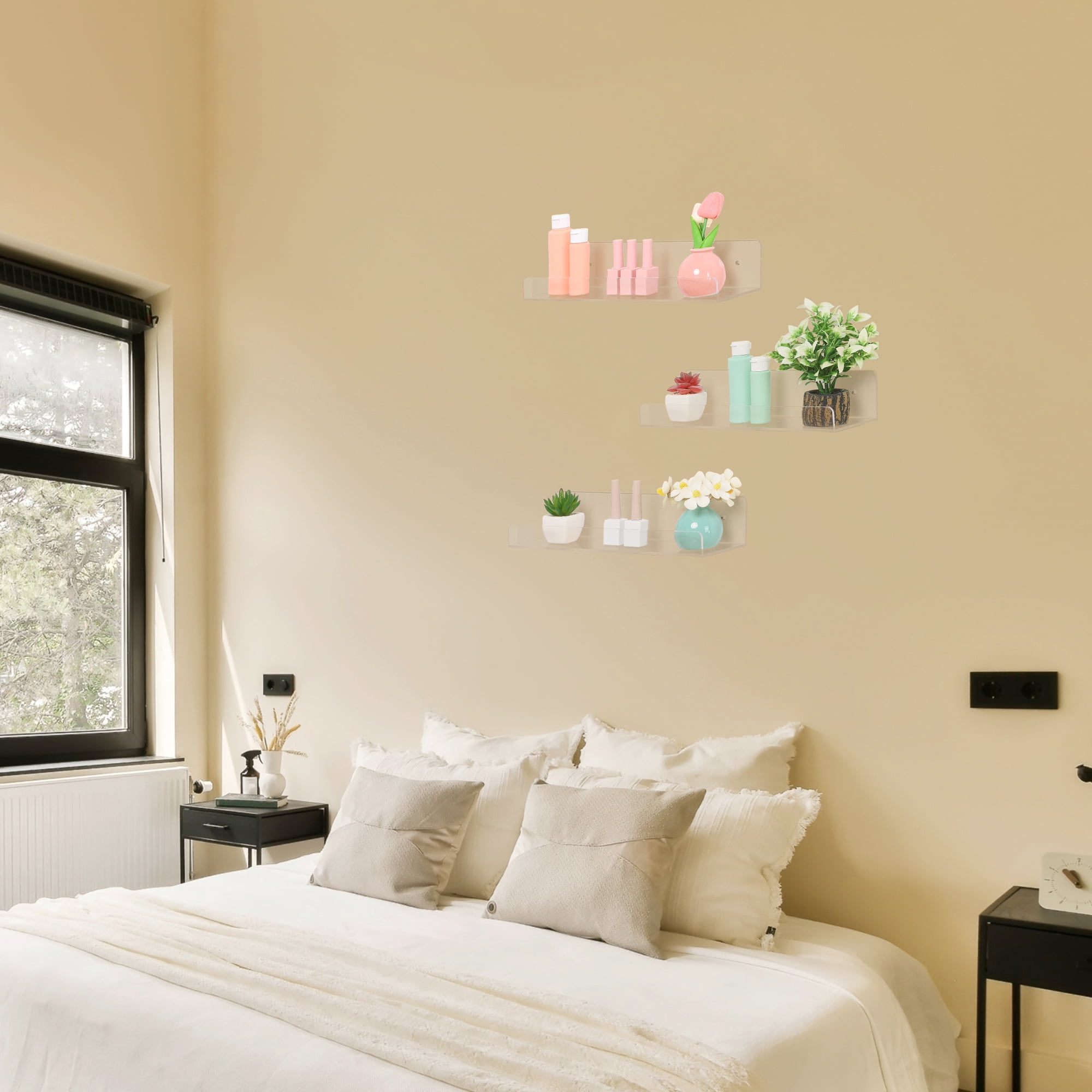 Unique Bargains Acrylic Floating Shelves for Wall Clear Acrylic Shelves Wall Display Shelf Clear 3