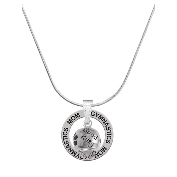 Delight Jewelry Silvertone Good Kitty with Black Paw Spinners Gymnastics Mom Ring Charm Necklace, 18"