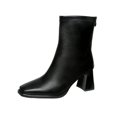 thumbnail image 2 of AUNVITO Women's Winter Comfort Ankle Boots Faux Leather Square Toe Rear Zipper Thick Heel Casual Shoes, 2 of 6