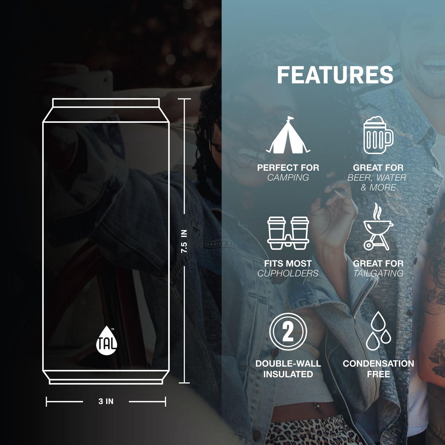 TAL Stainless Steel Tall Boy Tumbler 18 fl oz, Tye Dye