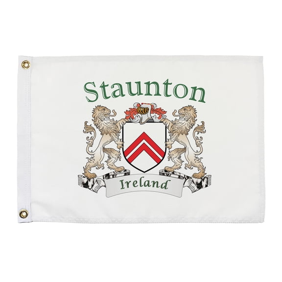 Staunton Irish Coat of Arms Small White Flag - 16"x10.5" inches