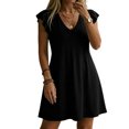 thumbnail image 2 of JoveMarine Womens Dresses V-Neck Pleated Ruffle - Sleeves Loose Blouson Vest Skirt with Flutter Sleeves for Summer Casual Days,Black L, 2 of 6