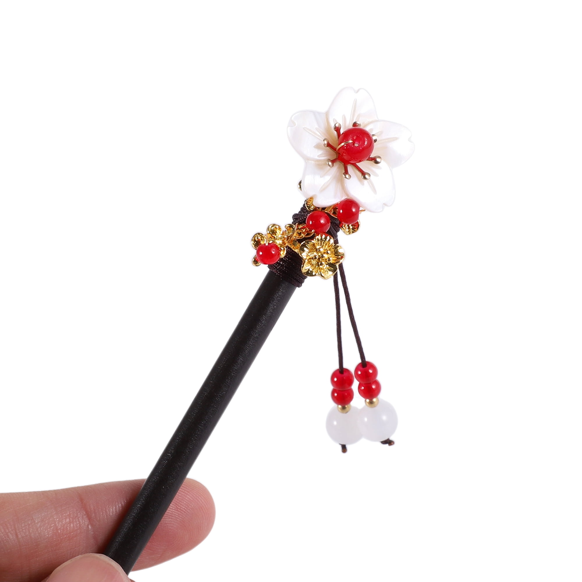 Unique Bargains Hair Stick Pin for Women 1Pc Black, Red, White [Flower Tassel]