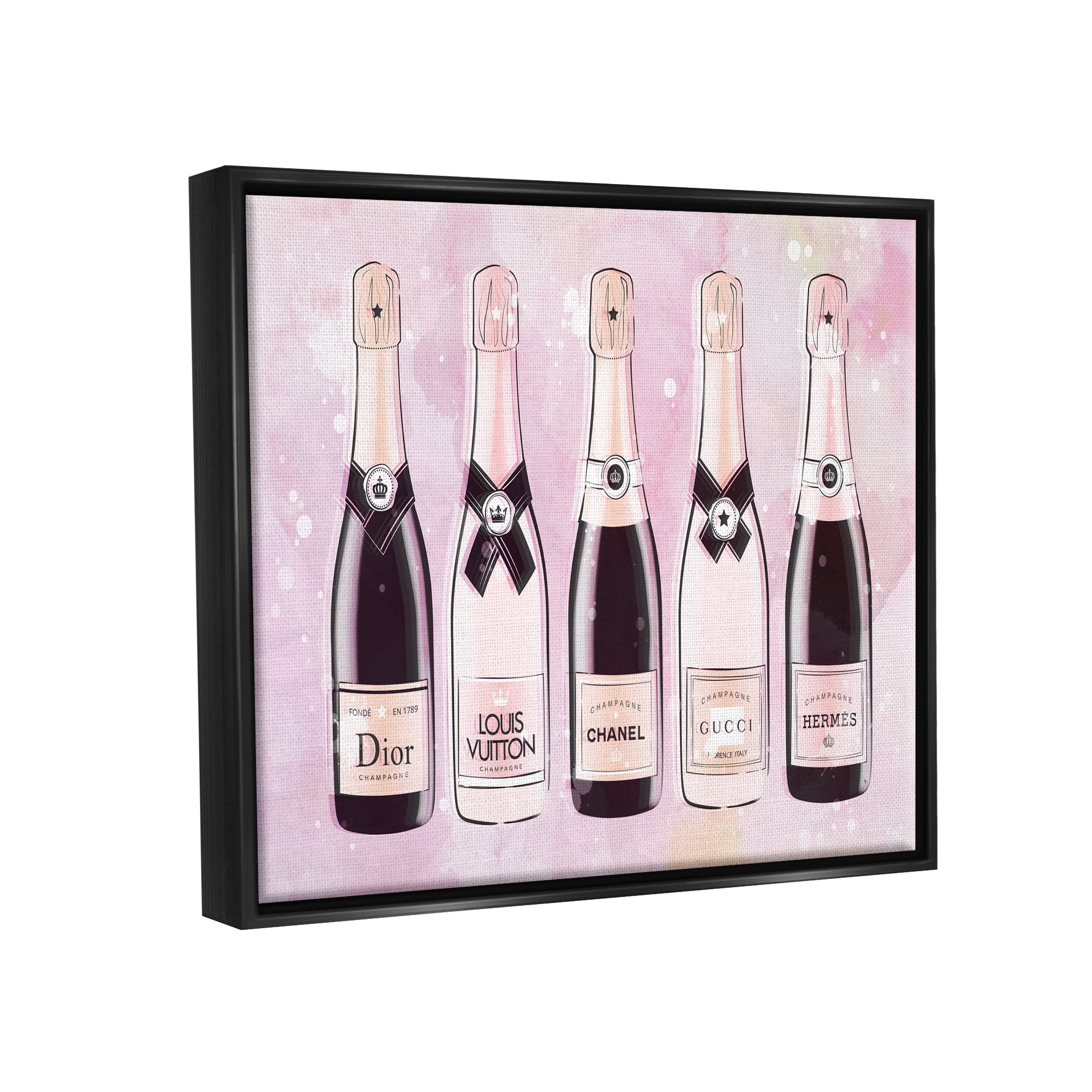 Stupell Industries Pink Glam Champagne Food & Beverage Painting Black Floater Framed Canvas Art Print Wall Art, 31 x 25