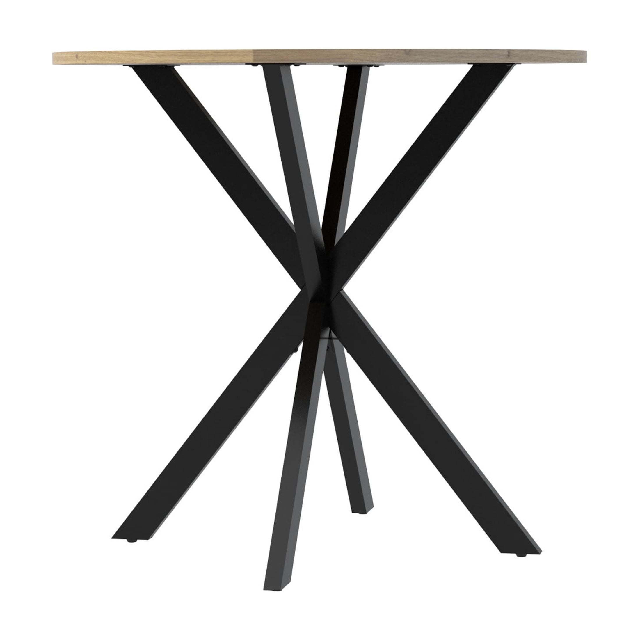 Noble House Prevale 31.5" Round Dining Table for 2–4, Small Modern Wooden Kitchen Table with Black Metal Legs, Brown