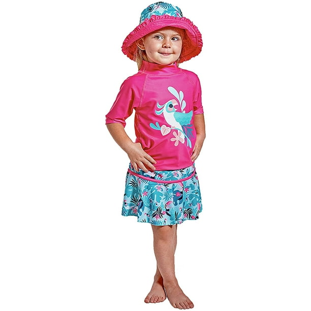 UV Skinz Girls' 3-piece Swim Set. UPF 50+ Sun Protection Swim Set Pink 3T