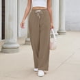 thumbnail image 6 of sdhkgrrt Women's Wide Leg Drawstring Pants with Pockets Casual Flowy Lounge Long Pants Work Travel Vacation Fall Outfits Winter Sweatpants, Khaki XL, 6 of 8