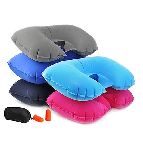 Inflatable U-Shaped Pillow Neck Rest Pillow with Eyeshade Cover Earplug Portable Travel Set for Car Flight Travel Office
