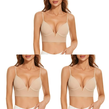 Women Bra Set and Underwear Thong Cut Large Open Back Woman s Sports Bra U Shaped Beautiful Back Strapless Bra for Women Seamless Underwear Small ceangrtro Beige (3Packs) Beige (3Packs)