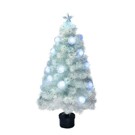 4' Pre-Lit Medium White Iridescent Fiber Optic Artificial Christmas Tree - Blue LED