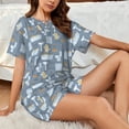 thumbnail image 4 of "Wukai Blue Bathroom Women's Pajama Set - Short-Sleeve Top and Shorts with Elastic Waistband and Pockets for Loungewear, Yoga, and Casual Wear-Medium, 4 of 8