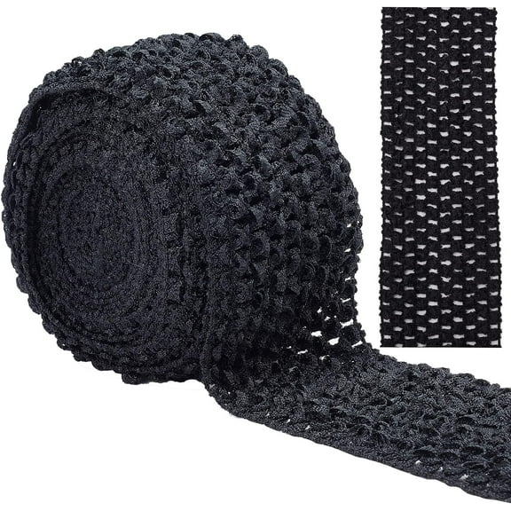 5.5 Yards 2.8" Wide Elastic Crochet Headband Ribbon Crochet Stretch Trim Fabric for Hair Accessories Tube Top Black DIY