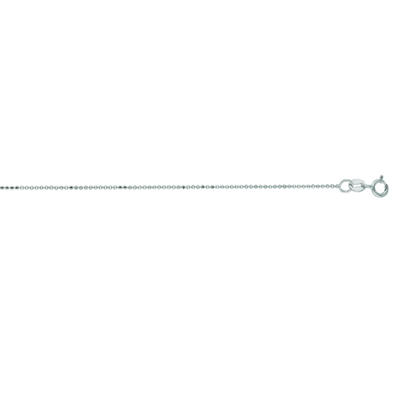 14K White Solid Gold 1mm wide Diamond Cut Round Bead Chain 18 Necklace with Spring Ring Clasp