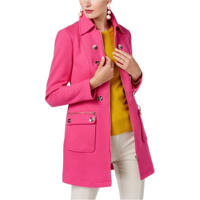 I.N.C Womens Button-Trim Coat, Pink, Large