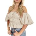 thumbnail image 1 of Camiseta Corta Camiseta corta para mujer Camiseta sexy con cuello y hombros descubiertos para mujer para ir de compras (Beige M) Cgtredaw Para estrenar, 1 of 1