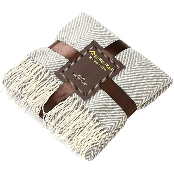 MF Studio Woven Throw Blanket 50x60 inches Grey, Modern Decorative