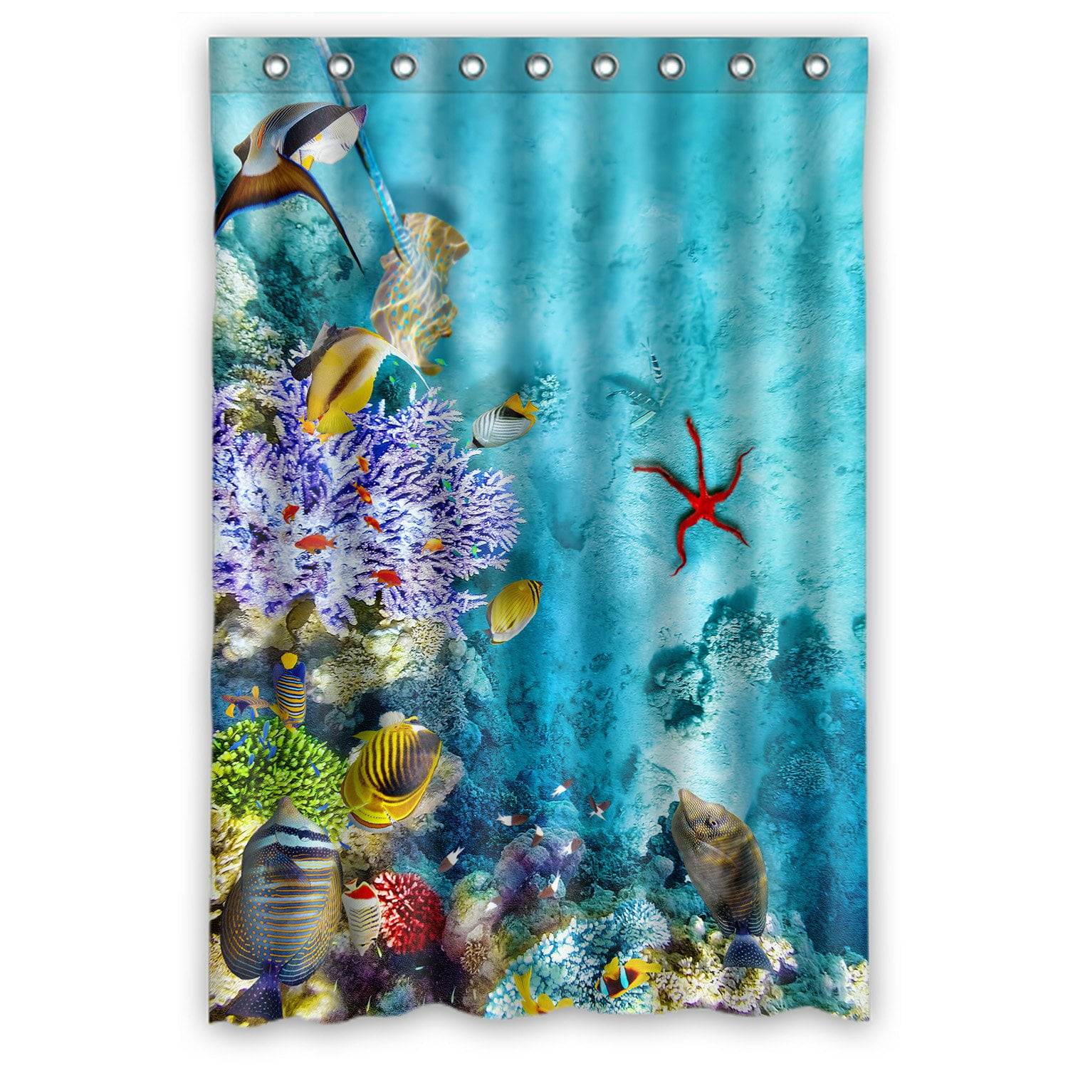 PHFZK Tropical Beach Shower Curtain, Wonderful Underwater World with