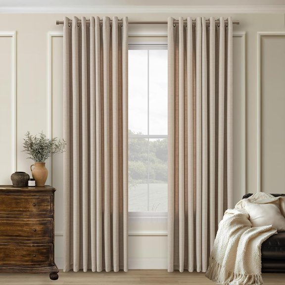 80 Inch Long Taupe Living Room Curtains for Window Treatments Grommet Neutral Farmhouse Style Light Filtering Thick Linen Sheer Bedroom Curtains Drapes 80 Inch Length 2 Panels Set Burlywood Birch