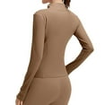 thumbnail image 4 of QATAINLAV Workout Tops for Women Cropped Slim Fit Full Zip Jacket Running Athletic Long Sleeve Shirts with Thumb Holes, Coffee, M, 4 of 5