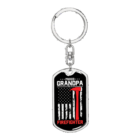 Proud Grandpa Firefighter Stainless Steel or 18k Gold Premium Swivel Dog Tag Keychain