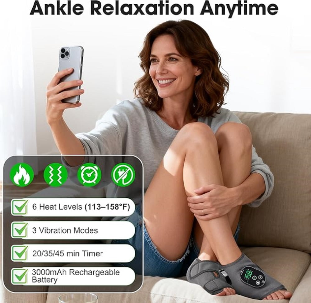 2PCS Cordless Neuropathy Foot Massager, Ankle Massager for Pain Relief, Ankle Heating Pad Plantar Fasciitis Relief, Black