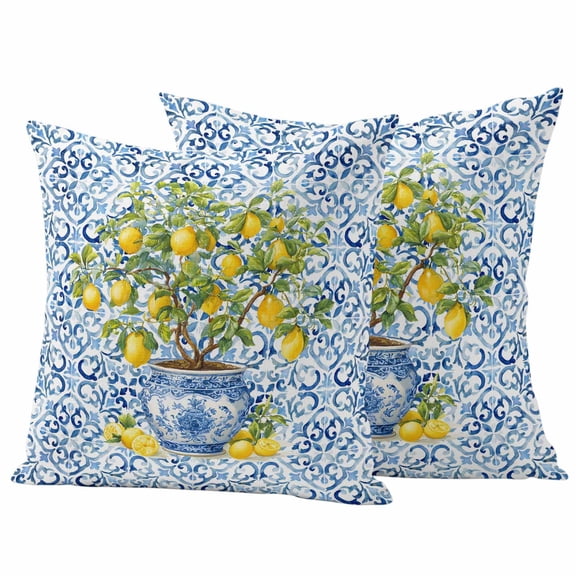 Outdoor Waterproof Pillow Covers Farm Lemon Fruit Leaves Decorative Throw Pillow Protectors,Pillowcase Cushion Cases for Patio Sofa Garden Couch,16x16in,Pack of 2