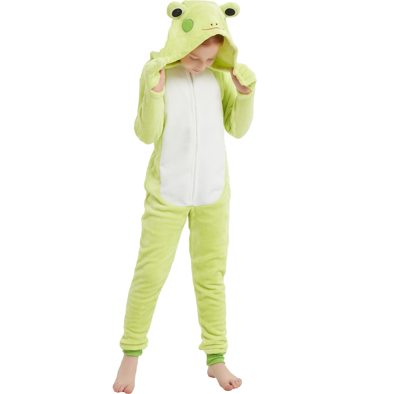 SWEETXIN Kids Frog One-Piece Pajamas Halloween Snug Plush Costume Sleepwear Christmas Gifts for Girls Boys 5T