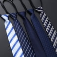 thumbnail image 1 of Corbata de vestir de negocios para hombre con cremallera para novio, corbata de rayas azules y negras para boda, 1 of 4