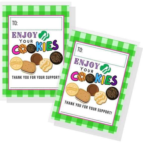 Lashicorn Scout Cookie Thank You Cards Re- Order  30 pk 4.25 x 5.5 Postcards Green For Your Support Enjoy Your Cookies Troop Leader Box Tags