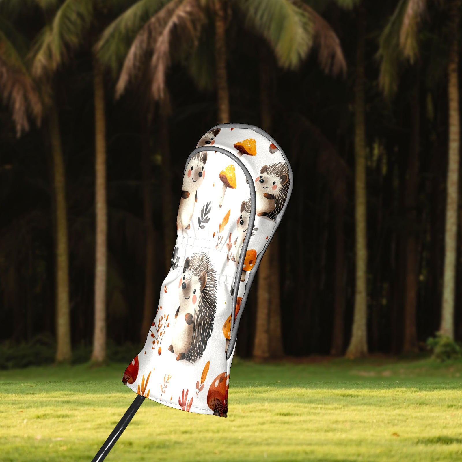 Golf Club Head Covers - Hedgehog Brown Design, Premium PU Leather Driver Hybrid Headcovers with Velvet Lining, Waterproof Golf Gifts for Men Women