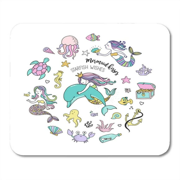 POGLIP Under The Sea Little Mermaid Fishes and Starfish Mousepad Mouse Pad Mouse Mat 9x10 inch