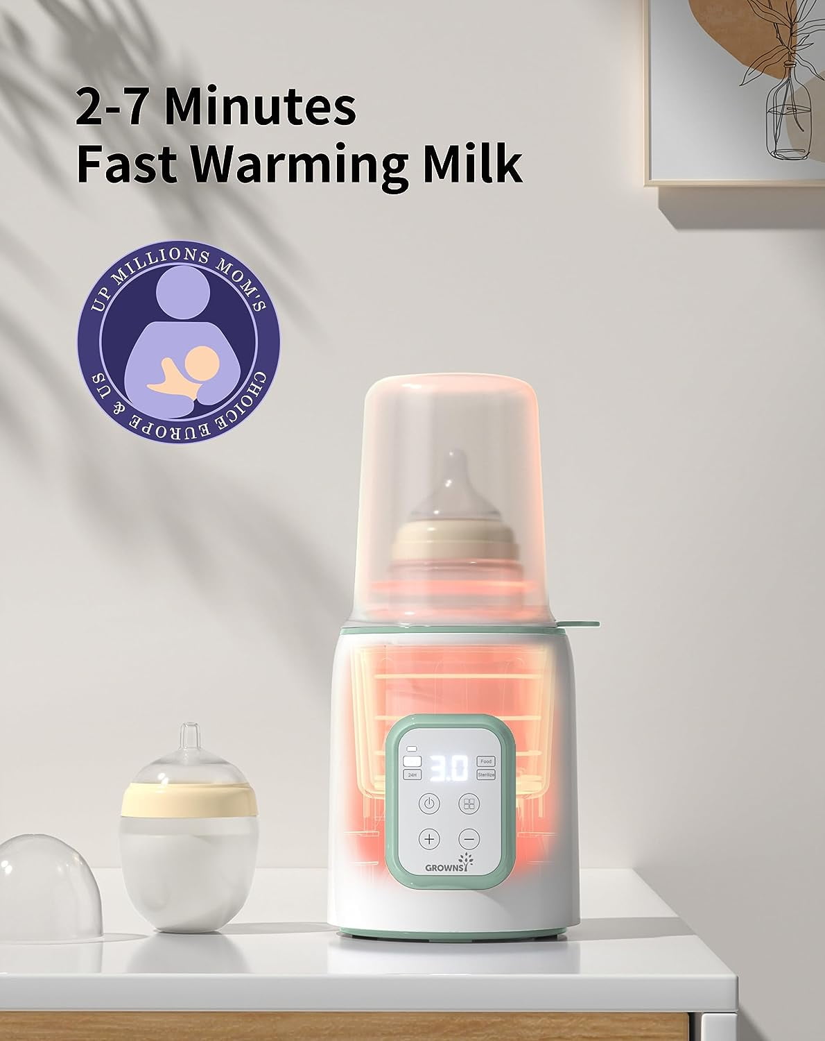Grownsy Bottle Warmer 8 in 1 with Timer for Breastmilk or Formula, Accurate Temperature Control, Fits for All Bottles Green