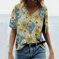 thumbnail image 3 of Leutsin Women's Classic-Fit 100% Cotton Short-Sleeve T-Shirt Women Casual T-shirt Floral Printed V-Neck Short Sleeve Pullover Blouse Tops, 3 of 5