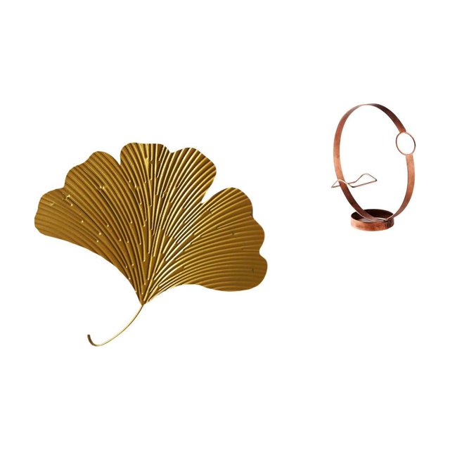 Esculturas de pared de hojas de ginkgo, soporte para botellas de hierro forjado, adorno artístico de hierro, ideal para sala de estar, cocina, dormito