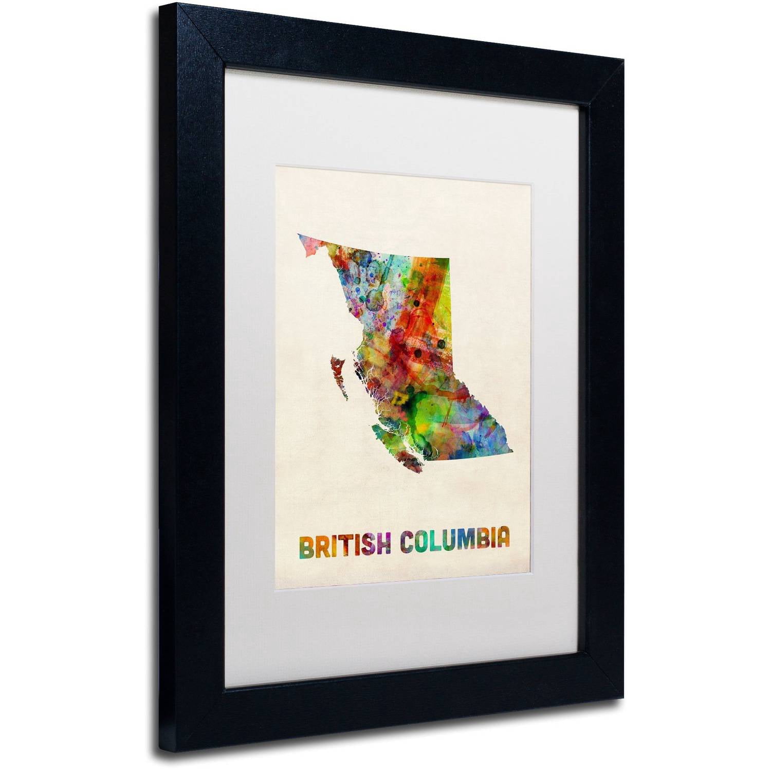 Trademark Fine Art 'British Columbia Watercolor Map' Canvas Art by Michael Tompsett, White Matte, Black Frame