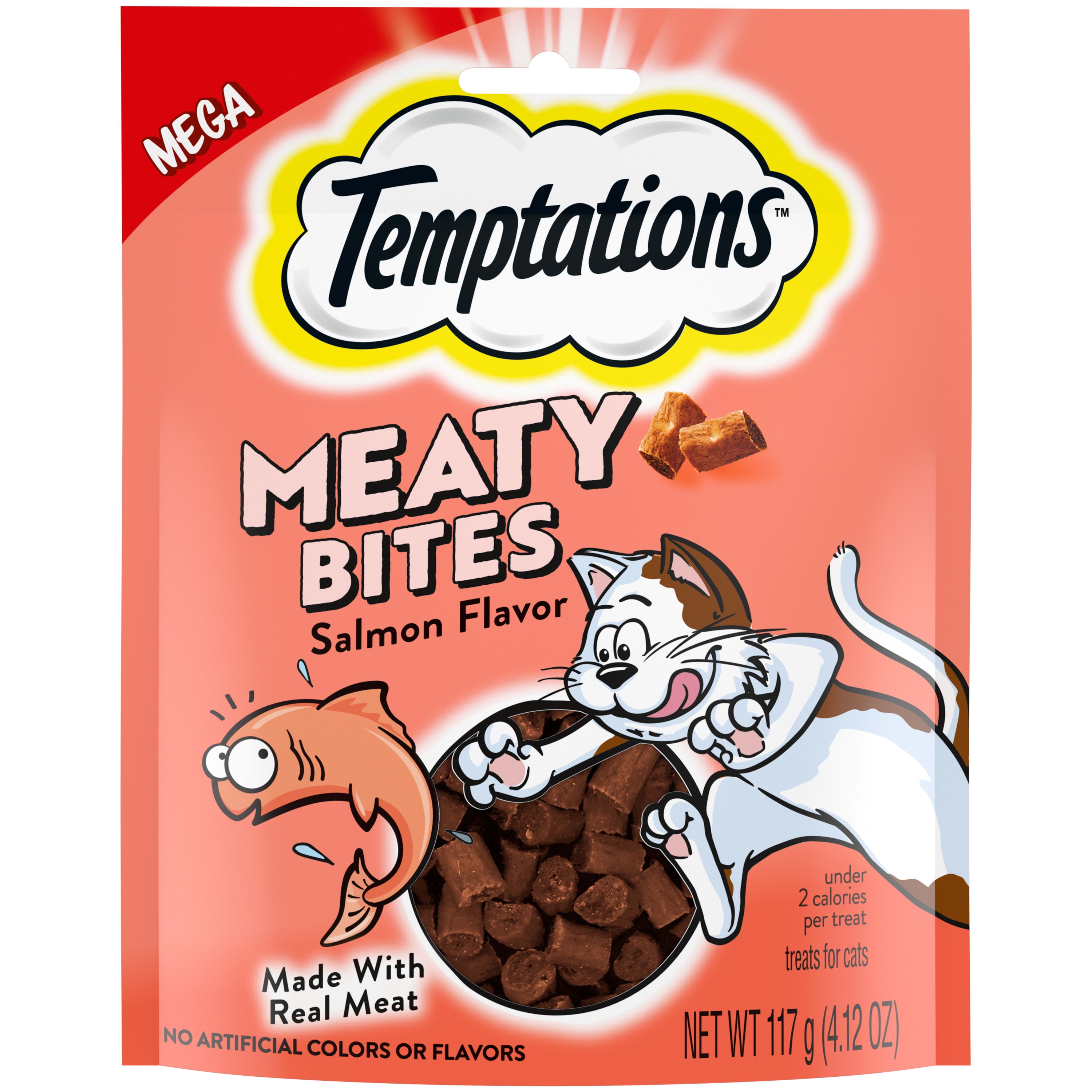 Soft and Savory Cat Treats TEMPTATIONS Meaty Bites 4.12 oz Pouch Salmon Flavor 