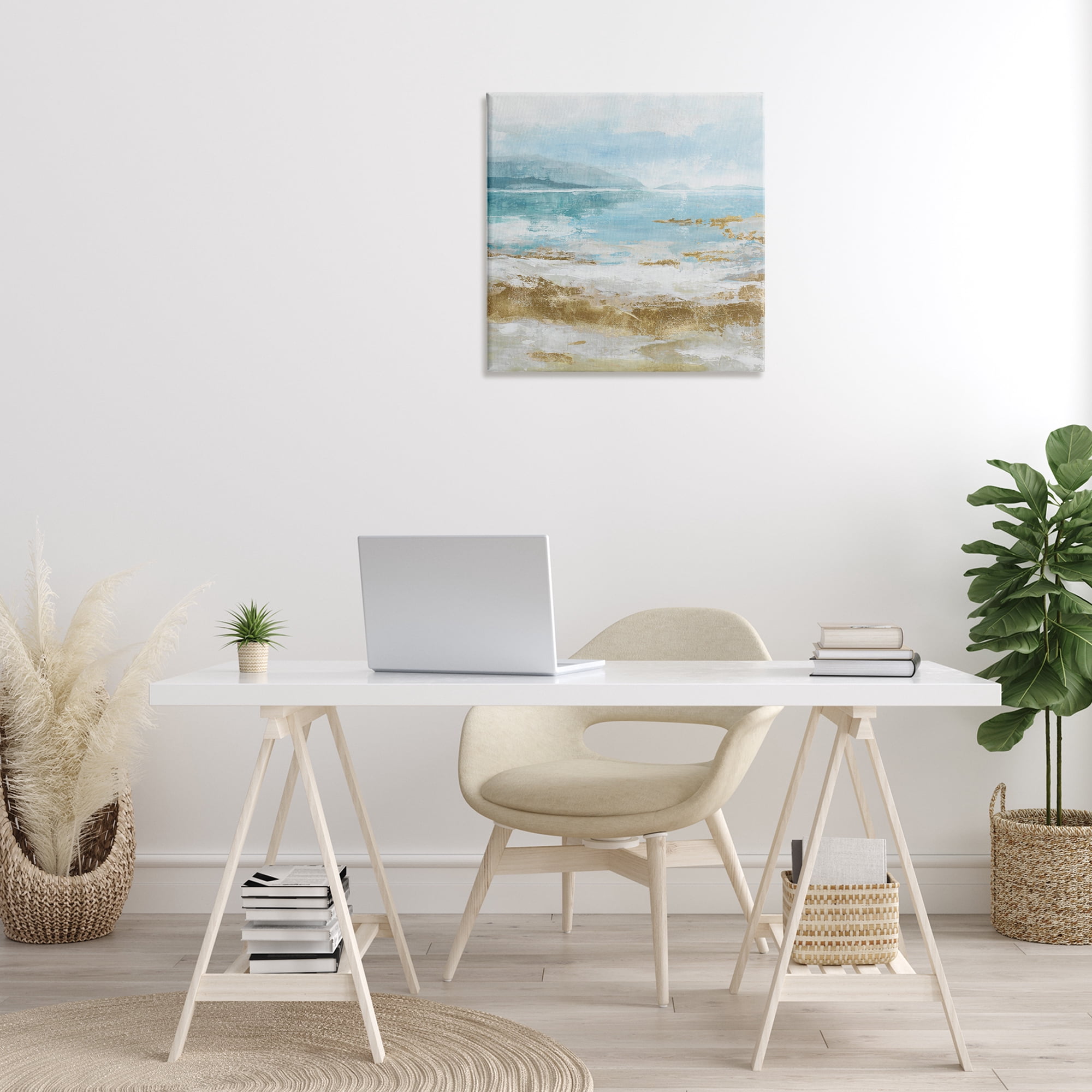 Stupell Industries Distressed Beach Landscape Coastal Painting Gallery Wrapped Canvas Art Print Wall Art, 24 x 24