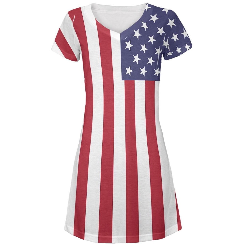 4th of July - American Flag All Over Juniors V-Neck Beach Cover-Up ...