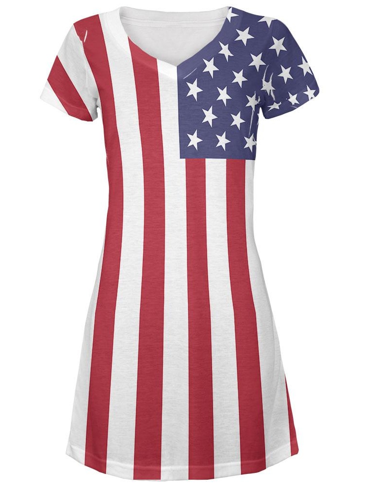 4th of July - American Flag All Over Juniors V-Neck Beach Cover-Up Dress - Walmart.com - Walmart.com