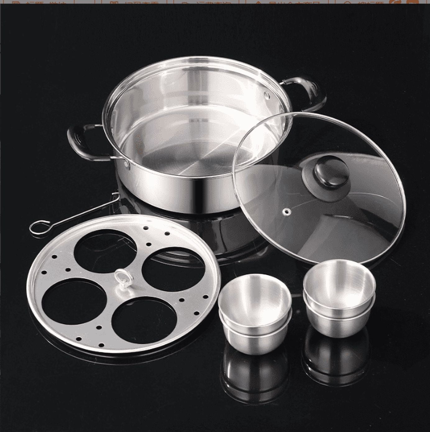 Egg Poacher Pan Nonstick 4 Eggs, Stainless Steel Poached Egg Maker Pot Egg Poaching Pan, Poached Egg Cooker Pot Multipurpose Stovetop Egg Poacher Pot for Multiple Stove Types