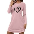 thumbnail image 2 of Long Sleeve Dress for Women Heart Printed Soft Cotton Pajamas T-shirt Mini Dresses Nightgown Fall Casual Dress (XL, Pink), 2 of 6