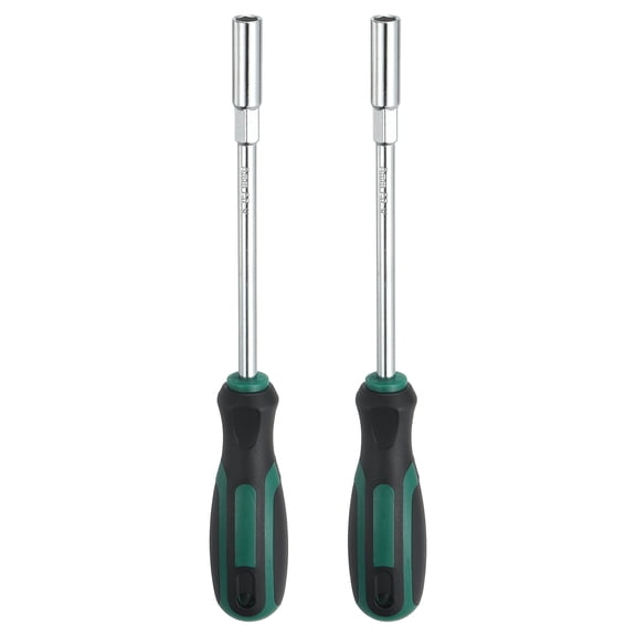 Uxcell 2 Pcs Metric Nut Driver 8mm CR-V Non-Magnetic Tip Hollow Shafts Hex Socket Screwdriver with Anti-Slip Handle for Automobile Repair Bit Driver, Green/Black