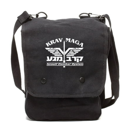 Krav Maga Israeli Combat System Martial Arts Canvas Crossbody Travel Map Bag Case in Black &